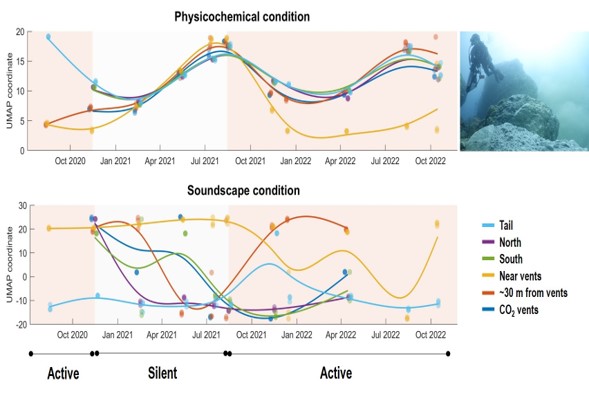 Earthquakes shake up Kueishan Island: spatiotemporal uncovering the secrets of shallow-water vent discharge and its interplay with surrounding marine habitats